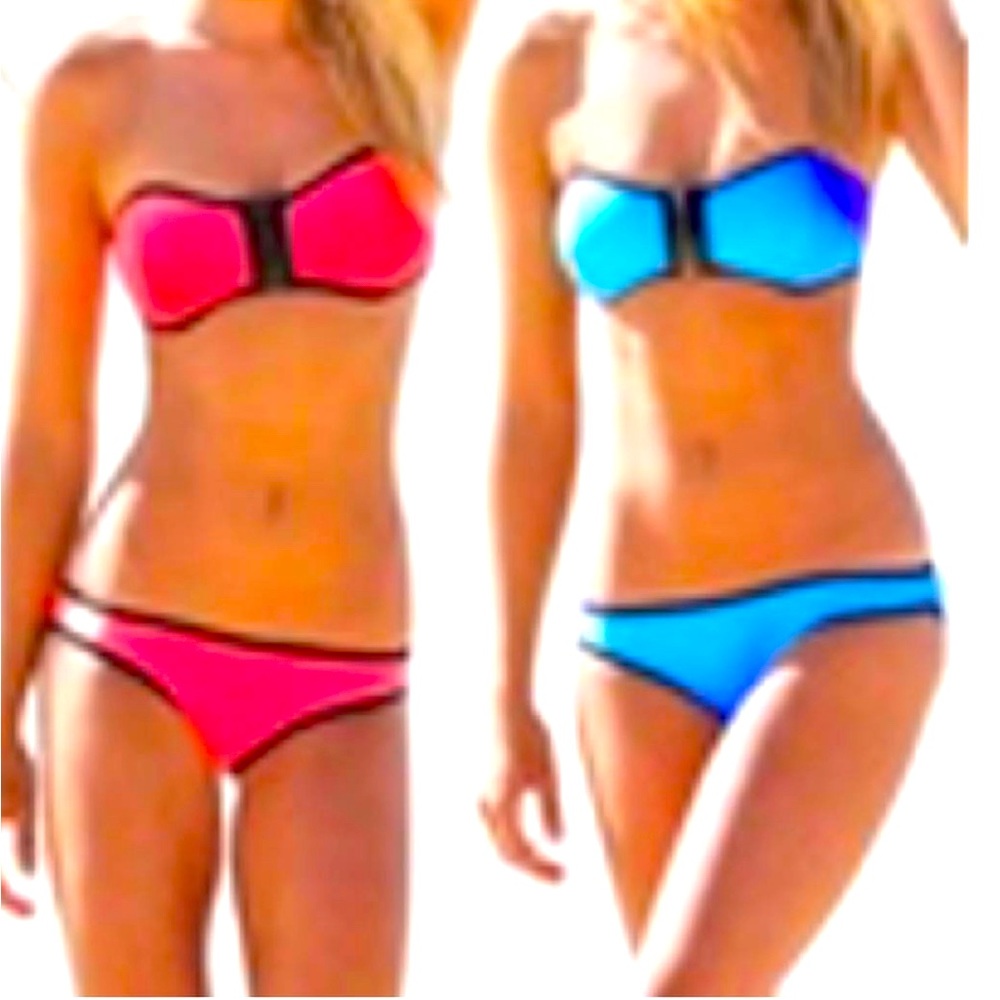 SEXY ROYAL BLUE BLACK TRIM ZIPPER lBIKINI TWO PIECE SWIMSUIT